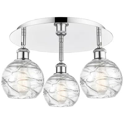 Innovations Lighting Athens 17.63"w 3 Light Polished Chrome Flush Mount With Deco Swirl Sha
