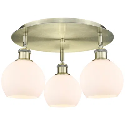 Innovations Lighting Athens 17.75" Wide 3 Light Antique Brass Flush Mount With Matte White