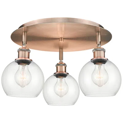 Innovations Lighting Athens 17.75" Wide 3 Light Antique Copper Flush Mount W/ Clear Glass S