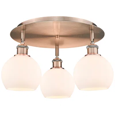 Innovations Lighting Athens 17.75" Wide 3 Light Antique Copper Flush Mount W/ Matte White S