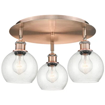 Innovations Lighting Athens 17.75" Wide 3 Light Antique Copper Flush Mount With Seedy Shade