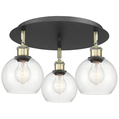 Innovations Lighting Athens 17.75" Wide 3 Light Black Antique Brass Flush Mount With Clear