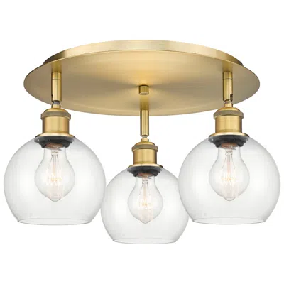 Innovations Lighting Athens 17.75" Wide 3 Light Brushed Brass Flush Mount With Clear Glass