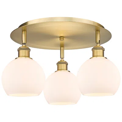 Innovations Lighting Athens 17.75" Wide 3 Light Brushed Brass Flush Mount With Matte White