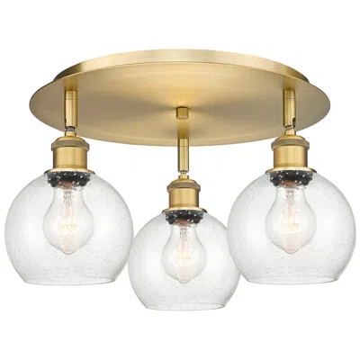 Innovations Lighting Athens 17.75" Wide 3 Light Brushed Brass Flush Mount With Seedy Glass