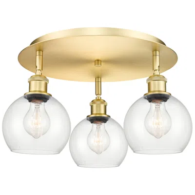 Innovations Lighting Athens 17.75" Wide 3 Light Satin Gold Flush Mount With Clear Glass Sha