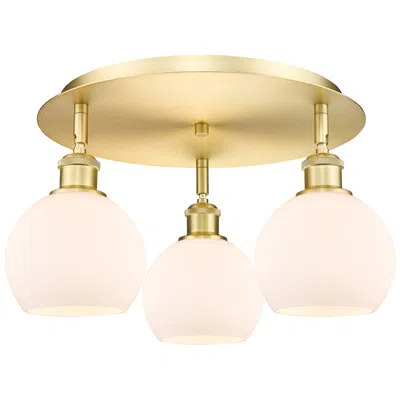 Innovations Lighting Athens 17.75" Wide 3 Light Satin Gold Flush Mount With Matte White Sha