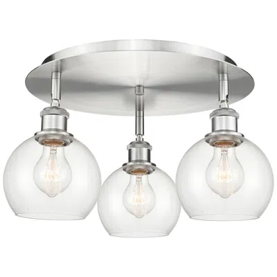Innovations Lighting Athens 17.75" Wide 3 Light Satin Nickel Flush Mount With Clear Glass S