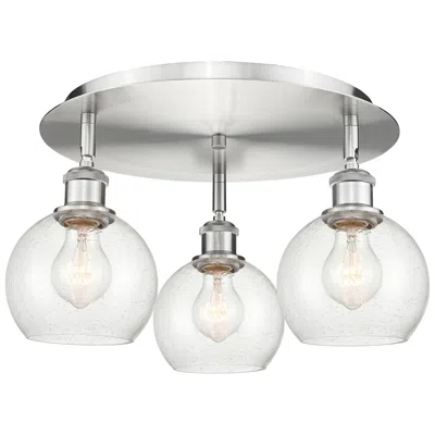 Innovations Lighting Athens 17.75" Wide 3 Light Satin Nickel Flush Mount With Seedy Glass S