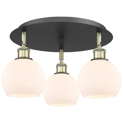Innovations Lighting Athens 17.75"w 3 Light Black Antique Brass Flush Mount W/ Matte White
