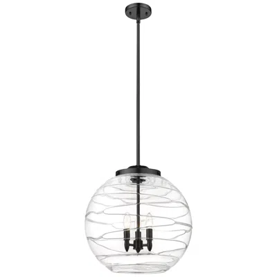 Innovations Lighting Athens 18" 3-light Matte Black Pendant W/ Clear Deco Swirl Shade