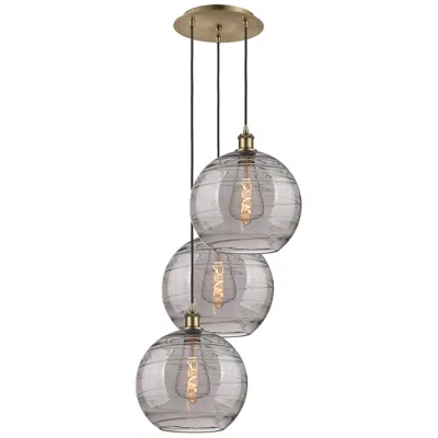 Innovations Lighting Athens 18.5"w 3-light Antique Brass Cord Pendant W/ Smoke Swirl Shade