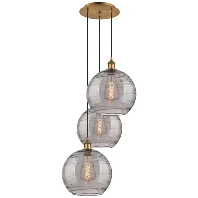Innovations Lighting Athens 18.5"w 3-light Brushed Brass Cord Pendant W/ Smoke Swirl Shade