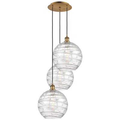 Innovations Lighting Athens 18.75"w 3 Light Brushed Brass Multi-pendant W/ Deco Swirl Shade