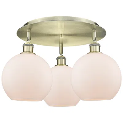 Innovations Lighting Athens 19.75" Wide 3 Light Antique Brass Flush Mount With Matte White