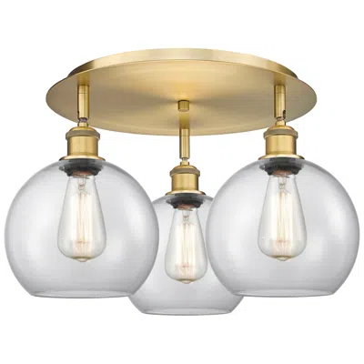 Innovations Lighting Athens 19.75" Wide 3 Light Brushed Brass Flush Mount With Clear Glass