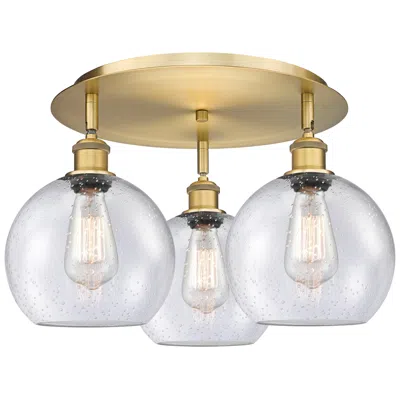 Innovations Lighting Athens 19.75" Wide 3 Light Brushed Brass Flush Mount With Seedy Glass