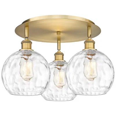 Innovations Lighting Athens 19.75" Wide 3 Light Brushed Brass Flush Mount With Water Glass