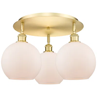 Innovations Lighting Athens 19.75" Wide 3 Light Satin Gold Flush Mount With Matte White Sha