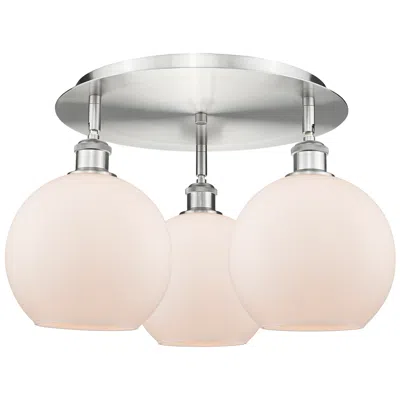 Innovations Lighting Athens 19.75" Wide 3 Light Satin Nickel Flush Mount With Matte White S