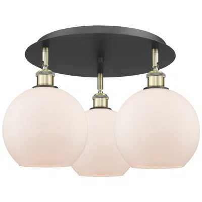 Innovations Lighting Athens 19.75"w 3 Light Black Antique Brass Flush Mount W/ Matte White