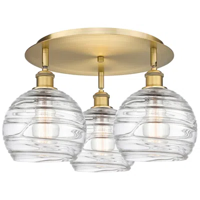 Innovations Lighting Athens 19.75"w 3 Light Brushed Brass Flush Mount With Deco Swirl Shade