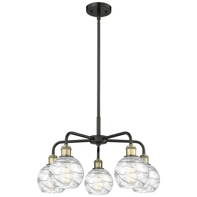 Innovations Lighting Athens 23.88"w 5 Light Black Brass Stem Hung Chandelier W/ Deco Swirl