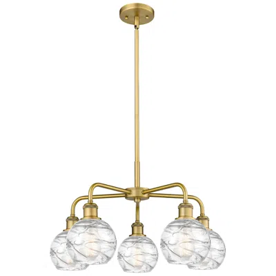 Innovations Lighting Athens 23.88"w 5 Light Brushed Brass Stem Chandelier W/ Deco Swirl Sha