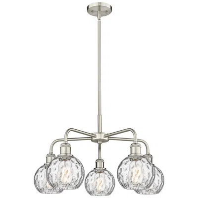 Innovations Lighting Athens 23.88"w 5 Light Satin Nickel Stem Chandelier W/ Water Glass Sha