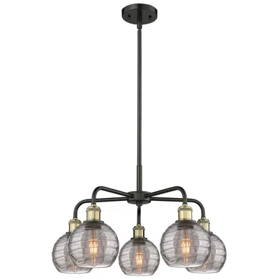 Innovations Lighting Athens 23.88"w 5-light Black Brass Stem Chandelier W/ Smoke Swirl Shad