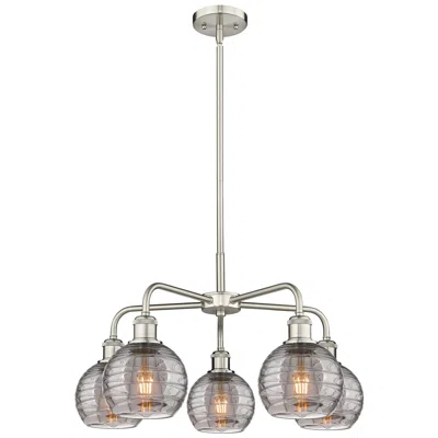 Innovations Lighting Athens 23.88"w 5-light Satin Nickel Stem Chandelier W/ Smoke Swirl Sha