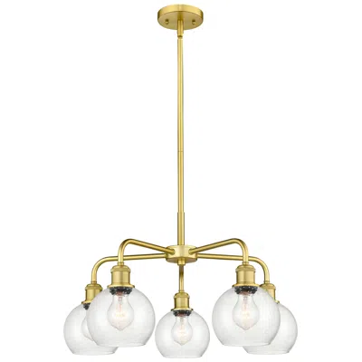 Innovations Lighting Athens 24" Wide 5 Light Satin Gold Stem Hung Chandelier With Seedy Sha