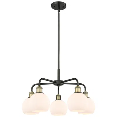 Innovations Lighting Athens 24"w 5 Light Black Brass Stem Hung Chandelier With White Shade