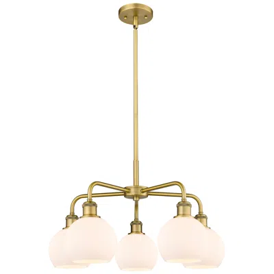 Innovations Lighting Athens 24"w 5 Light Brushed Brass Stem Hung Chandelier With White Shad
