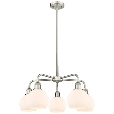 Innovations Lighting Athens 24"w 5 Light Satin Nickel Stem Hung Chandelier With White Shade