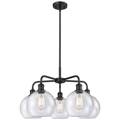 Innovations Lighting Athens 26" Wide 5 Light Matte Black Stem Hung Chandelier With Seedy Sh