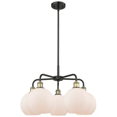 Innovations Lighting Athens 26"w 5 Light Black Brass Stem Hung Chandelier With White Shade