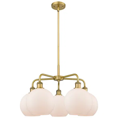 Innovations Lighting Athens 26"w 5 Light Brushed Brass Stem Hung Chandelier With White Shad
