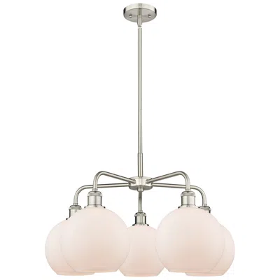 Innovations Lighting Athens 26"w 5 Light Satin Nickel Stem Hung Chandelier With White Shade