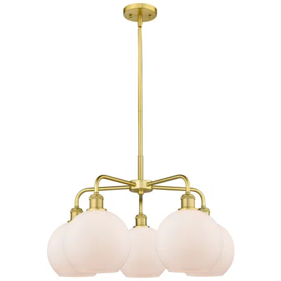 Innovations Lighting Athens 26"w Satin Gold And White Glass 5-light Chandelier