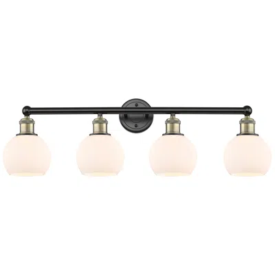 Innovations Lighting Athens 33"w 4 Light Black Antique Brass Bath Vanity Light With White S