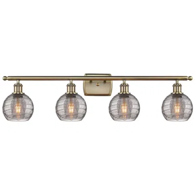 Innovations Lighting Athens 35.88"w 4-light Antique Brass Bath Light W/ Smoke Swirl Shade