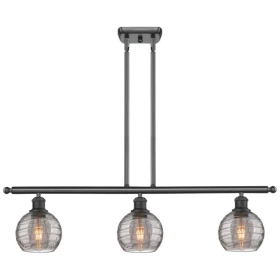 Innovations Lighting Athens 36"w 3-light Black Stem Island Light W/ 6" Smoke Swirl Sha