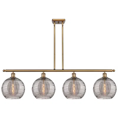 Innovations Lighting Athens 48.25"w 4-light Brushed Brass Stem Island Light W/ Smoke Swirl In Gold
