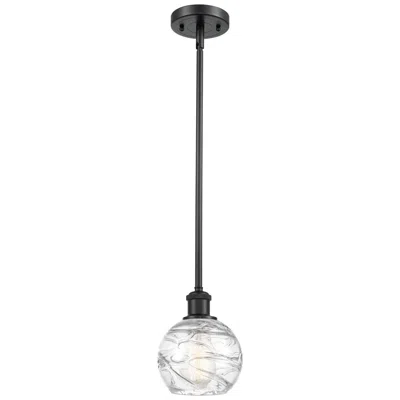Innovations Lighting Athens 6" Matte Black Stem Hung Mini Pendant W/ Clear Deco Swirl Shade