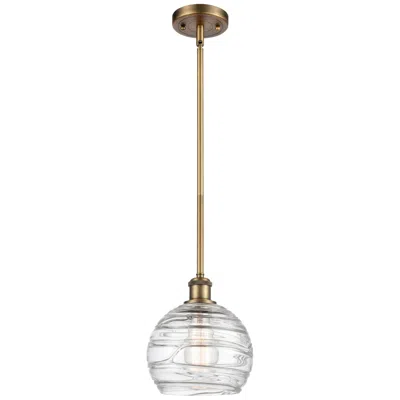 Innovations Lighting Athens 8" Brushed Brass Stem Hung Mini Pendant W/ Clear Deco Swirl Sha