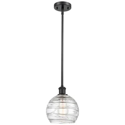 Innovations Lighting Athens 8" Matte Black Stem Hung Mini Pendant W/ Clear Deco Swirl Shade
