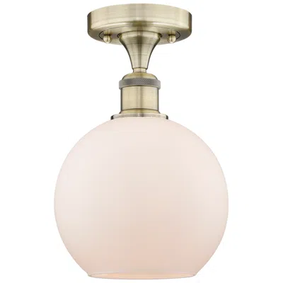Innovations Lighting Athens 8" Wide Antique Brass Semi.flush Mount With Matte White Glass S