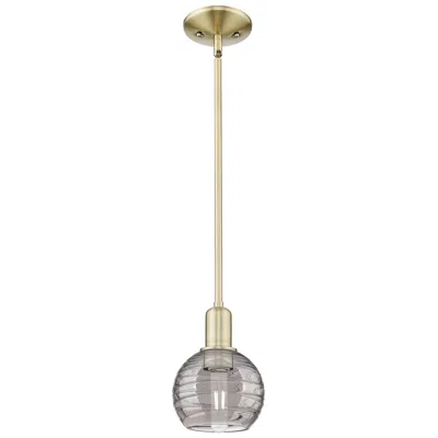 Innovations Lighting Athens Deco 6"w Antique Brass Stem Mini Pendant W/ Smoke Swirl Shade