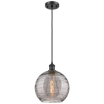 Innovations Lighting Athens Deco Swirl 10"w Matte Black And Smoke Glass Mini Pendant